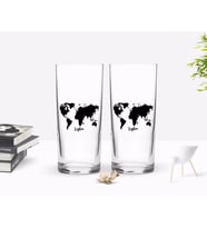 BK Gift Kişiye Özel Renkli Baskılı Dünya Haritalı İkili Rakı Bardağı Seti-1 (Beyaz)