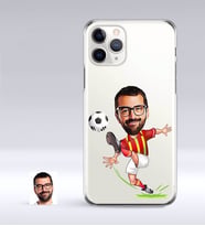 BK Gift Kişiye Özel Sarı Kırmızı Futbolcu Karikatürlü iPhone 11 Pro İnce Şeffaf Silikon Telefon Kapağı (Beyaz)