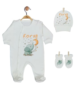 Pia Baby GL 1925-01 İsme Özel Üçlü Tulum Set