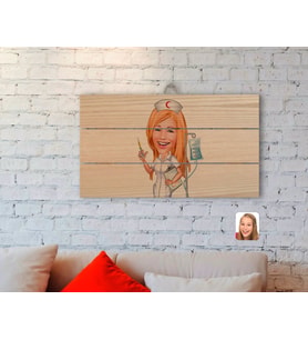 BK Gift Kişiye Özel Hemşire Karikatürlü Otantik Ahşap Palet Tablo-2