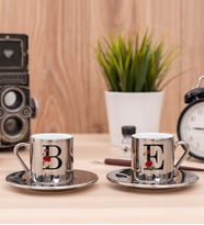 Baş Harfli ve İsimli İkili Silver Kahve Fincanı Takımı