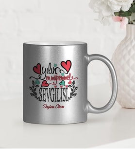 BK Gift Kişiye Özel Yılın En Mükemmel Sevgilisi Gümüş Yaldızlı Kupa Bardak