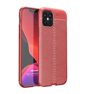 Microsonic Apple iPhone 12 Pro Kılıf Deri Dokulu Silikon Kırmızı