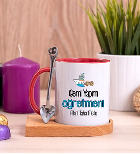 Gemi Yapımı Öğretmeni Ahşap Altlıklı Kırmızı Kupa Bardak