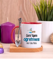 Gemi Yapımı Öğretmeni Ahşap Altlıklı Kırmızı Kupa Bardak