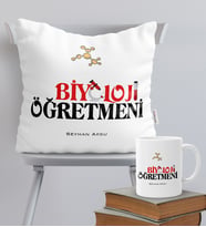 BK Gift Kişiye Özel Biyoloji Öğretmeni Temalı Yastık Kupa Seti - 1
