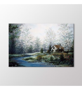Arty Tablo Dere Kenarındaki Ev Tablo (Karışık)