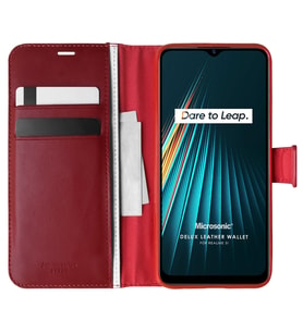 Microsonic Realme 5i Kılıf Delux Leather Wallet Kırmızı