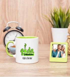 Gıda Teknikeri Yeşil Kupa Bardak ve Yeşil Mini Fotoğraf Çerçevesi