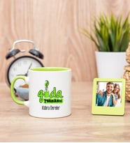 Gıda Teknikeri Yeşil Kupa Bardak ve Yeşil Mini Fotoğraf Çerçevesi