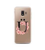 Pembe Çiçekli Harf Tasarım Süper Şeffaf Silikon Telefon Kılıfı Samsung J2 Core Ü