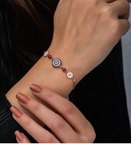 Papatya Silver Nazargöz Papatya Uğur Böceği Bileklik Renkli Mineli Gümüş