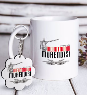 BK Gift Kişiye Özel Mesleki Mekatronik Mühendisi Beyaz Kupa ve Anahtarlık Hediye Seti (Model 1)