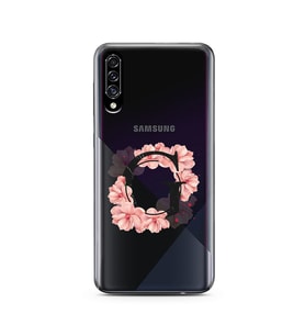 Pembe Çiçekli Harf Tasarım Süper Şeffaf Silikon Telefon Kılıfı Samsung A30s G-Ha