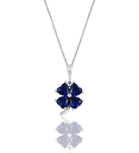 Söğütlü Silver Gümüş safir renk taşlı yonca modeli kolye SGTL10089SAFİR