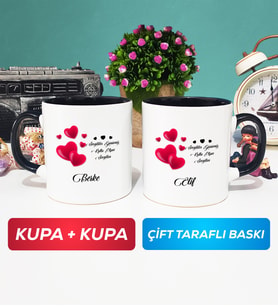 İkili Sevgililer Günü Hediyesi Kupa Bardak Siyah