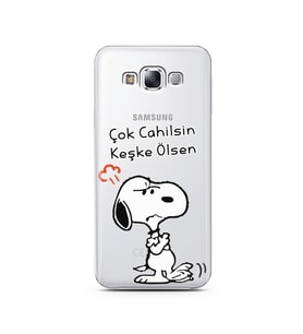 Snoopy Tasarımlı Süper Şeffaf Silikon Telefon Kılıfı Samsung E7