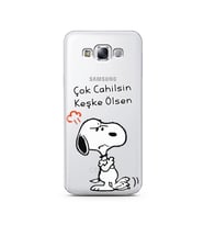 Snoopy Tasarımlı Süper Şeffaf Silikon Telefon Kılıfı Samsung E7