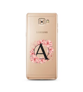 Pembe Çiçekli Harf Tasarım Süper Şeffaf Silikon Telefon Kılıfı Samsung C9 Pro A-