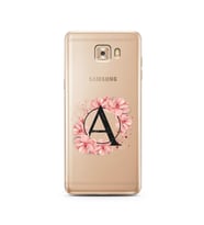Pembe Çiçekli Harf Tasarım Süper Şeffaf Silikon Telefon Kılıfı Samsung C9 Pro A-