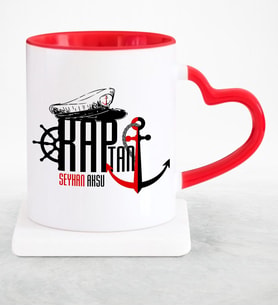 BK Gift Kişiye Özel Mesleki Kaptan Kırmızı Kalpli Kupa Bardak  2