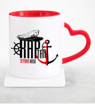 BK Gift Kişiye Özel Mesleki Kaptan Kırmızı Kalpli Kupa Bardak  2
