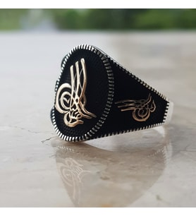 Oksitli Tuğra Desenli Gümüş Yüzük