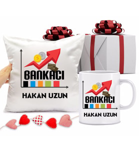 Bankacı Kupa Bardağı ve Yastığı Hediye Seti (Model 1)