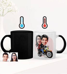 BK Gift Kişiye Özel Sevgililer Karikatürlü Sihirli Cam Kupa Bardak - 17