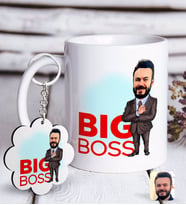 BK Gift Kişiye Özel Erkek Big Boss Karikatürlü Beyaz Kupa ve Anahtarlık Hediye Seti-2 (Model 1)