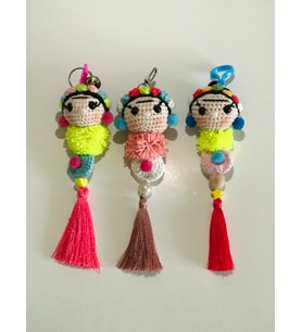 Amigurumi Frida Kahlo Anahtarlık & Çanta Süsü (Krem)