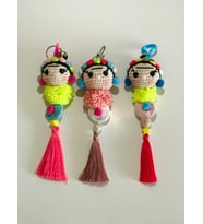 Amigurumi Frida Kahlo Anahtarlık & Çanta Süsü (Krem)