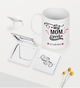 BK Gift Kişiye Özel En İyi Anne Beyaz Kupa Ayna Seti - 4 (Model 1)