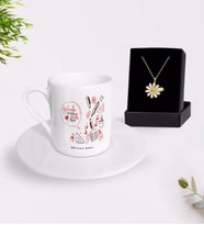 BK Gift Kişiye Özel Öğretmenler Gününüz Kutlu Olsun Türk Kahvesi Fincanı ve İsimli Papatya Kolye Hediye Seti-2 (Model 1)