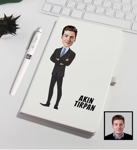 Kişiye Özel Büyük Patron Karikatürize Defter Kalem Seti Beyaz 91316