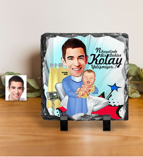 BK Gift Kişiye Özel Bay Ebe Karikatürlü Dekoratif Doğal Taş  1