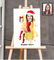 Kişiye Özel Yılbaşı Bayan Karikatürlü Ahşap Tablo 30x47 Model-5