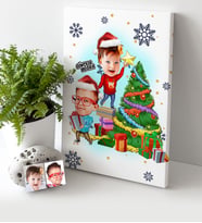 BK Gift Kişiye Özel Yılbaşı Temalı Kardeşler Karikatürlü Kanvas Tablo (30x50cm.) - 1