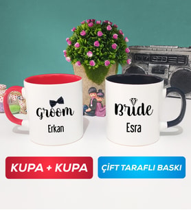 İkili Damat Kupa Bardak Kırmızı Siyah
