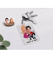 BK Gift Kişiye Özel Sevgililer Karikatürlü Şeffaf Pleksi Anahtarlık-9 (Beyaz)