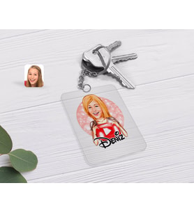 BK Gift Kişiye Özel Kadın Youtuber Karikatürlü Şeffaf Pleksi Anahtarlık-1 (Beyaz)