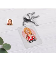 BK Gift Kişiye Özel Kadın Youtuber Karikatürlü Şeffaf Pleksi Anahtarlık-1 (Beyaz)