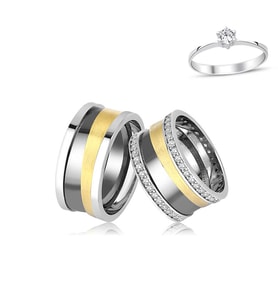 Black-Gold Altın Kaplama Gümüş Alyans / Tektaş Hediye  - Ats103