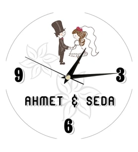 Kişiye Özel Karikatür Gelin Damat Duvar Saati
