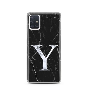 Samsung A51 Siyah Mermer Harf Tasarımlı Telefon Kılıfı Y-Harfi 