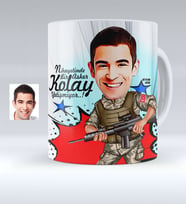 BK Gift Kişiye Özel Asker Karikatürlü Beyaz Kupa Bardak  1