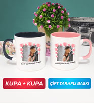 İkili Sevgiliye Sevgililer Günü Hediyesi 12 Kupa Bardak Siyah Pembe