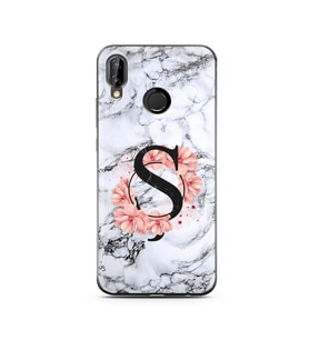 Mermer Çiçekli Harf Tasarım Süper Şeffaf Silikon Telefon Kılıfı Huawei P20 Lite 