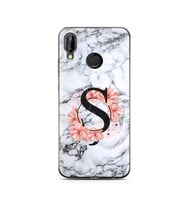 Mermer Çiçekli Harf Tasarım Süper Şeffaf Silikon Telefon Kılıfı Huawei P20 Lite 