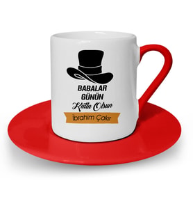 BK Gift Kişiye Özel Babalar Günü Temalı Kırmızı Türk Kahvesi Fincanı 24554